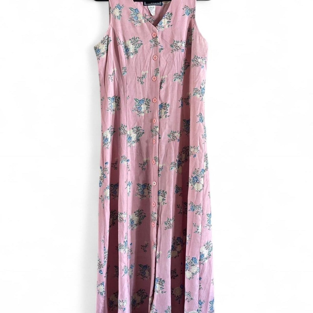 Vtg E.D. Michaels Pink Floral Maxi Dress Button Down Cottagecore